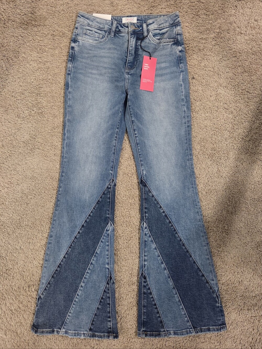 Two Tone Trend Tummy Control Flare Jeans